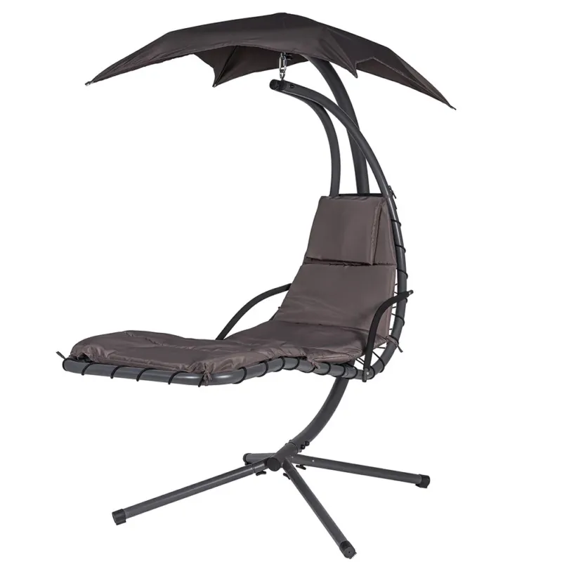 Dondolo Lettino Sospeso Da Giardino Con Parasole e Cuscino 2x2 Amaca Colore Grigio Subito Disponibile