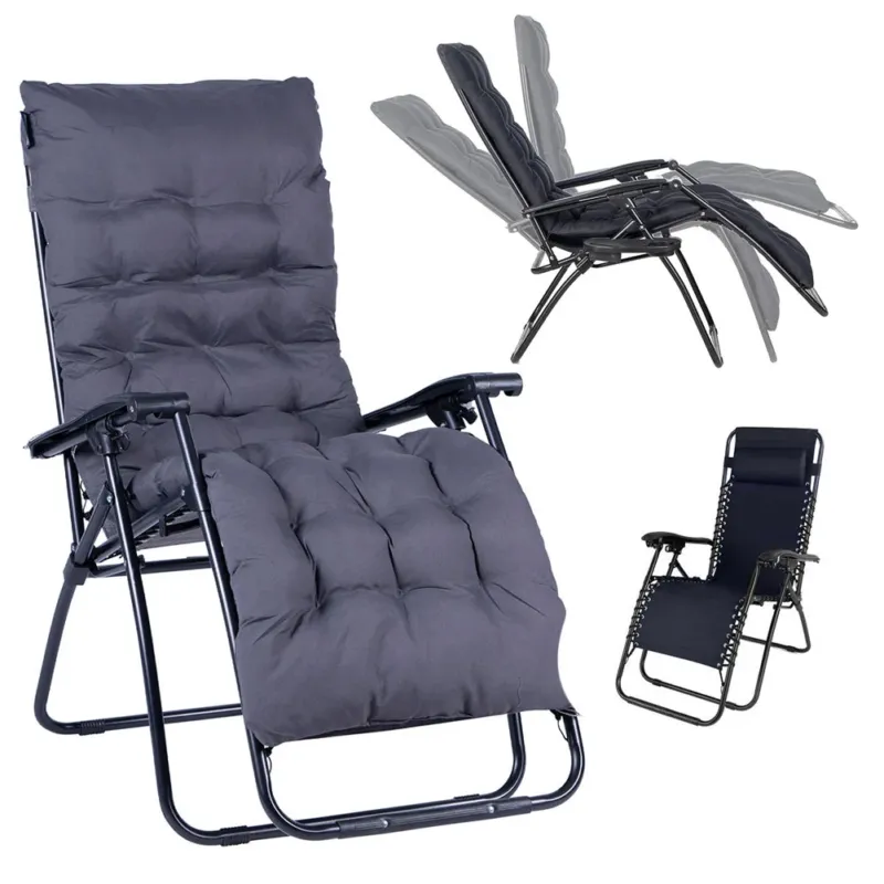 Compra Online Sedia Poltrona Giardino Con Cuscino Gravita Zero Pieghevole Acciaio Oxford Grigia