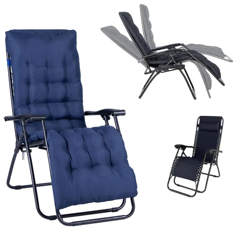 Sedia Poltrona Giardino Con Cuscino Gravita Zero Pieghevole Acciaio Oxford Blu Reso Gratuito