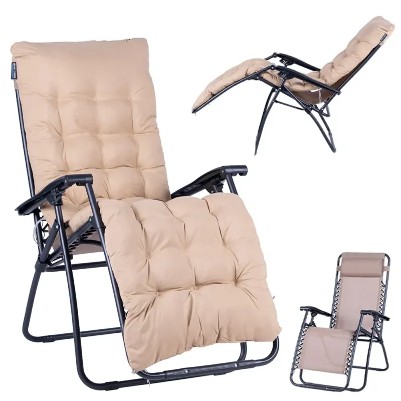 Sedia Poltrona Giardino Con Cuscino Gravita Zero Pieghevole Acciaio Oxford Beige Bestseller