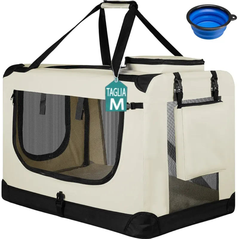 Trasportino per Animali Domestici Taglia M Gabbia Pieghevole Cani e Gatti Beige Occasione