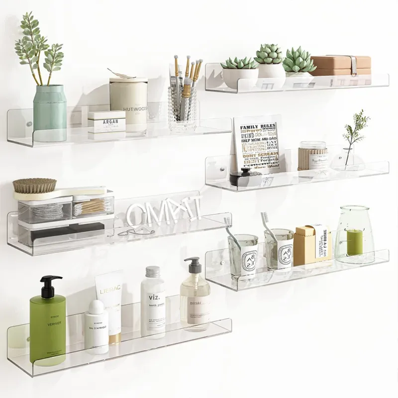 Prezzo Scontato 6 x Mensole Acrilico Trasparenti da Parete Scaffali a Muro Organizer 38x10x5 cm