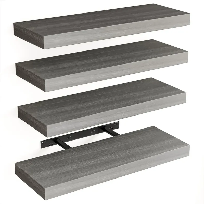 Set 4 Mensole da Parete Grigio in Legno Scaffali a Muro Scaffalatura Multiuso Compra Oggi Stesso