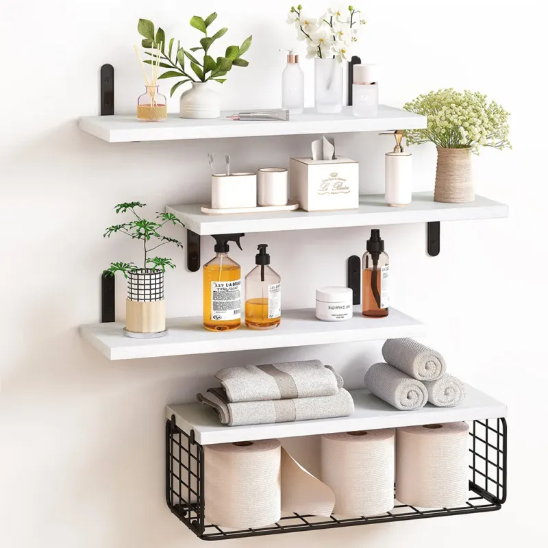 Scelto Dai Clienti Set 4+1 Mensole da Parete Bianco in Legno Scaffali a Muro Scaffalatura Multiuso