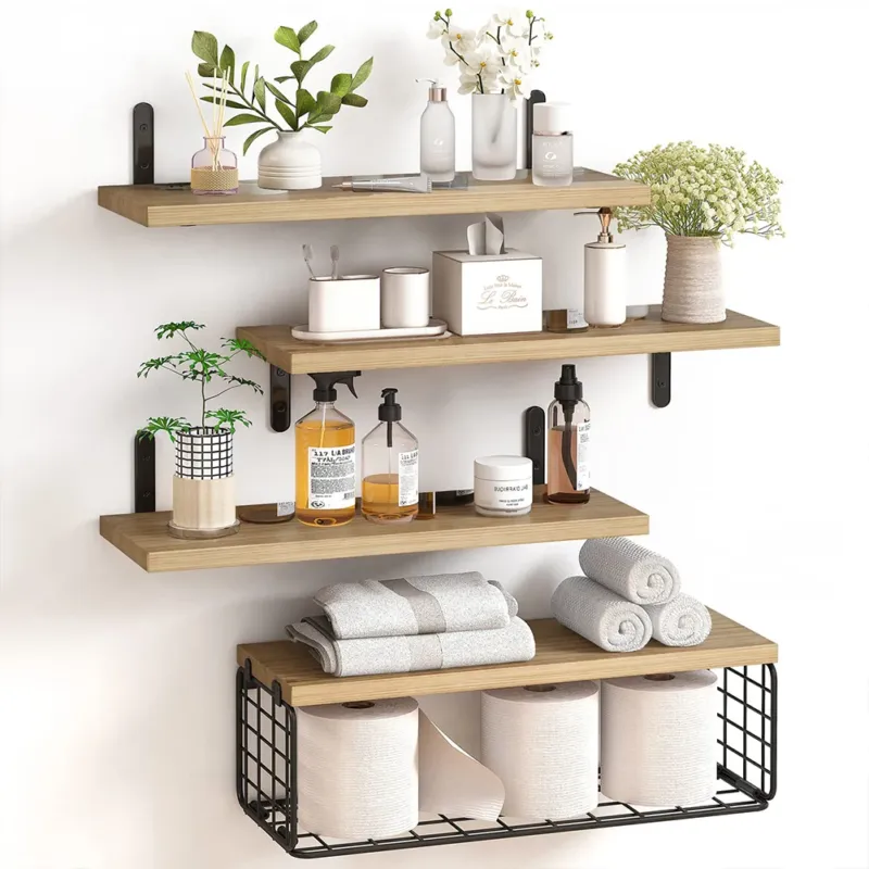 Ultimissimo Modello Set 4+1 Mensole da Parete Quercia in Legno Scaffali a Muro Scaffalatura Multiuso