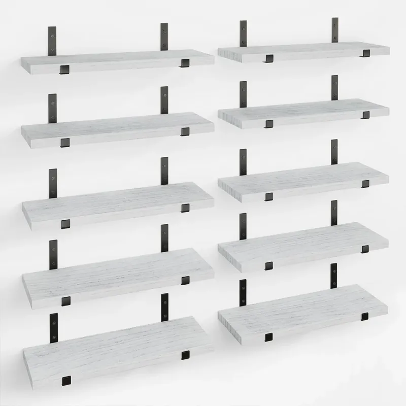 Set 10 Mensole in Legno Grigio da Parete Scaffalatura Muro Salvaspazio 40.5x15cm Must-Have