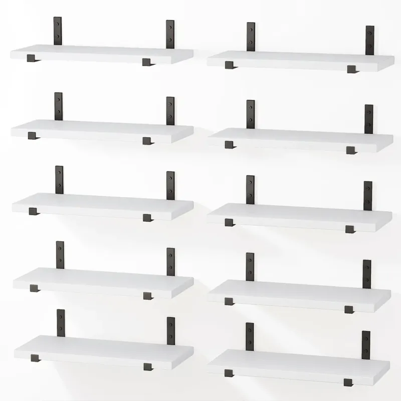 Più Venduto Set 10 Mensole in Legno Bianco da Parete Scaffalatura Muro Salvaspazio 40.5x15cm