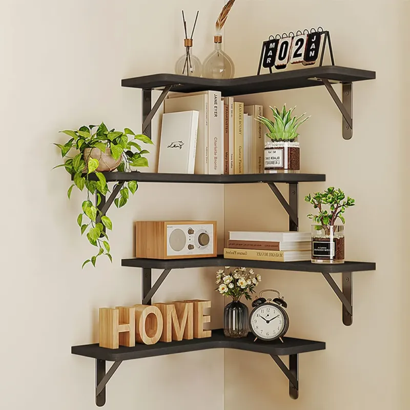 Set 4 Mensole in Legno Nero da Parete Scaffalatura Muro Salvaspazio 41x14x29cm Ultimissimo Modello