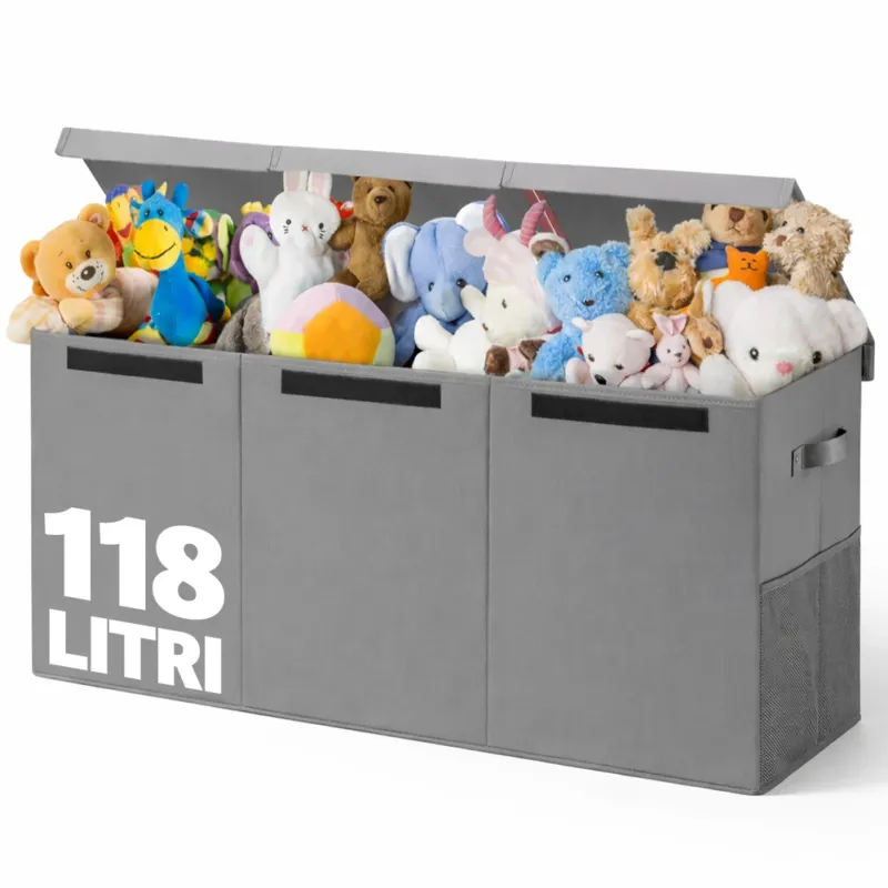 Contenitore Box 3 Scomparti Grigio Scatola Cesta Giocattoli Organizer Multiuso Compra Oggi Stesso