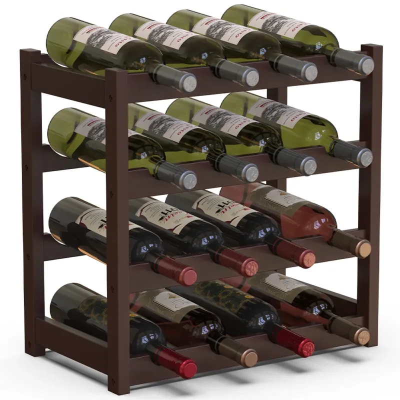 Cantinetta Portavino in Legno Bambù Noce con 16 Scomparti Bar Portabottiglie Bestseller