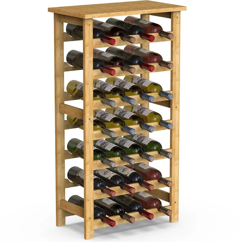 Spedizione Espresso Cantinetta Portavino in Legno Bambù Naturale con 28 Scomparti Bar Portabottiglie