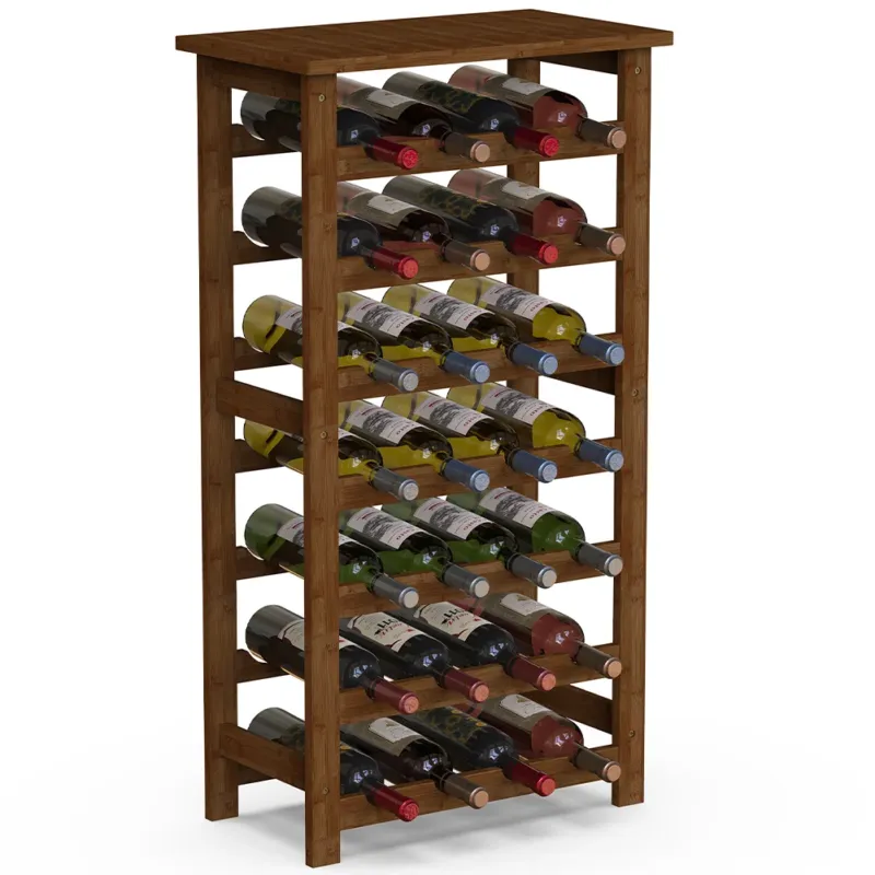 Quantità Limitata Cantinetta Portavino in Legno Bambù Noce con 28 Scomparti Bar Portabottiglie