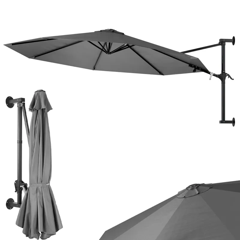 Ombrellone a muro 300cm Parasole Parete Struttura Metallo Gazebo Air Vent Grigio Professionale