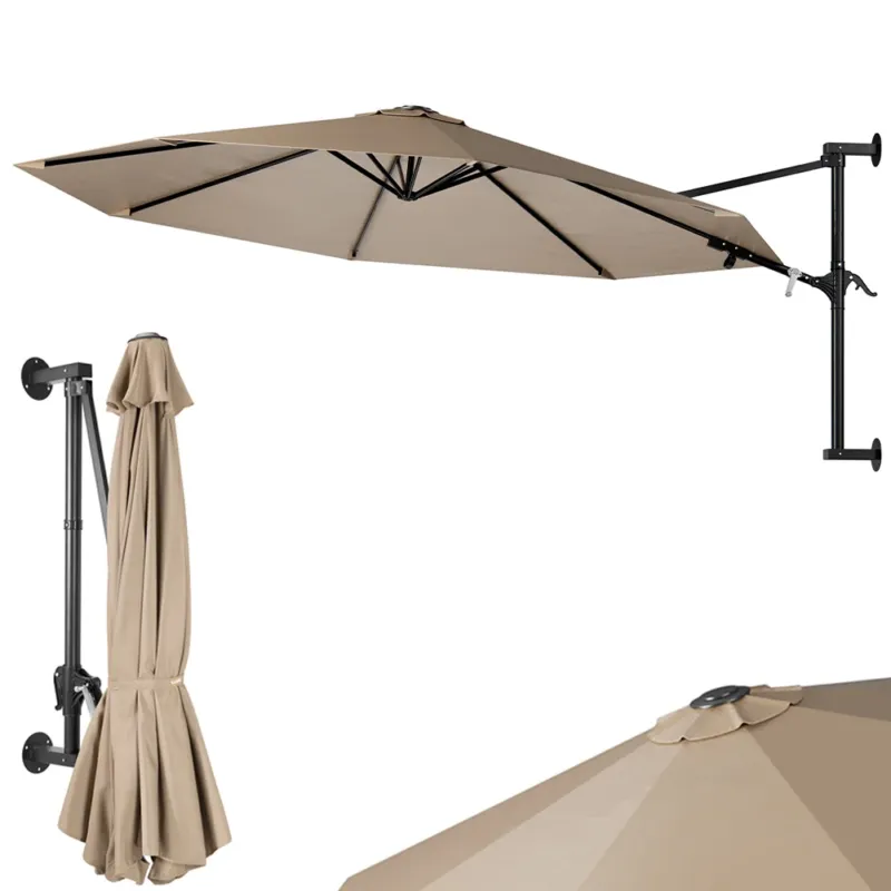 Ombrellone a muro 300 cm Parasole Parete Struttura Metallo Gazebo Air Vent Ecru Miglior Prezzo