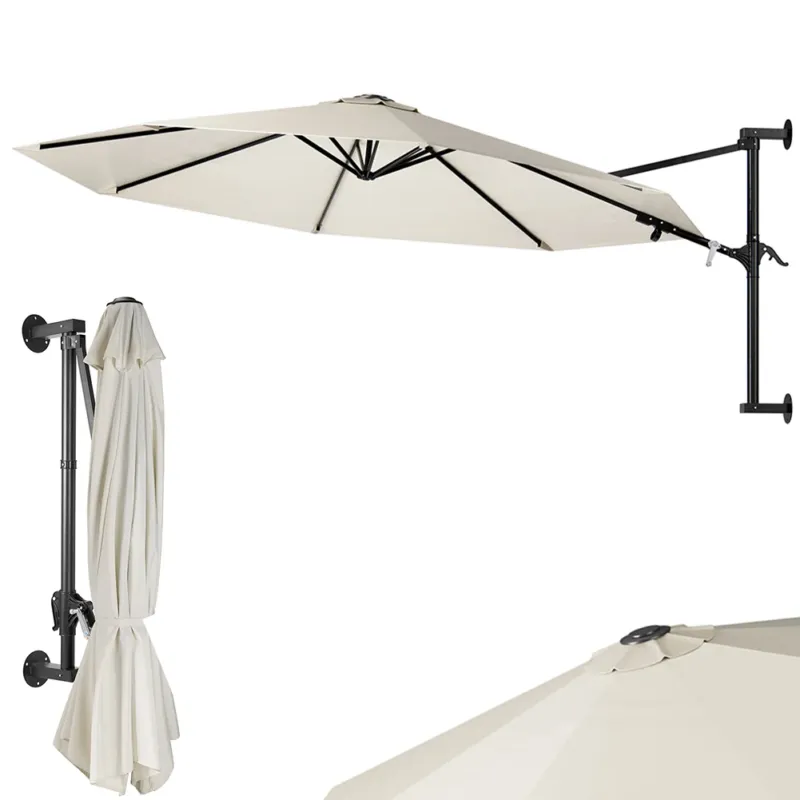 Professionale Ombrellone a muro 300 cm Parasole Parete Struttura Metallo Gazebo Air Vent Beige