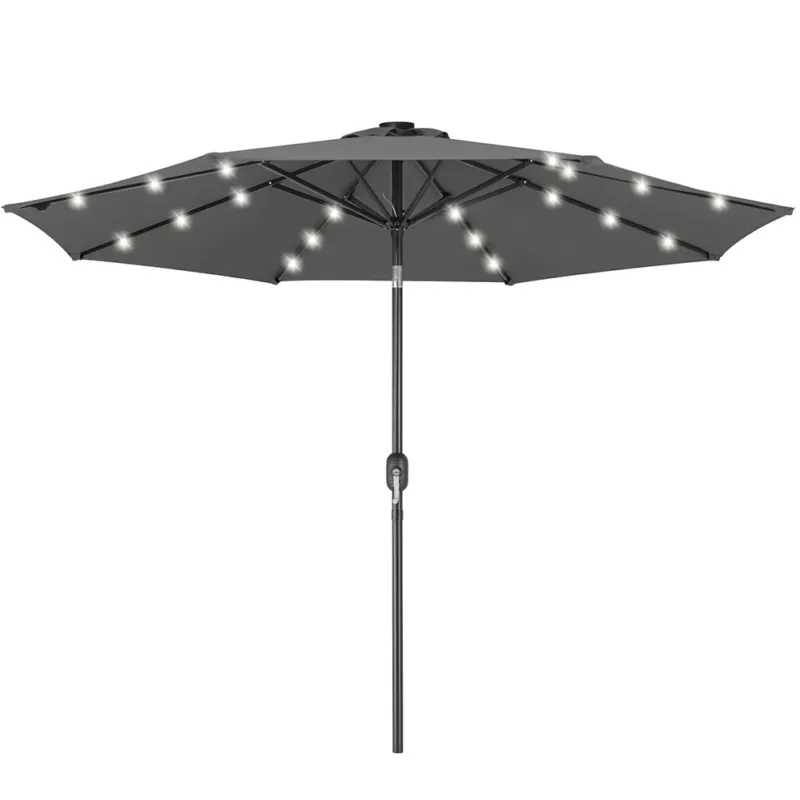 Ombrellone da Giardino 270 cm Luci LED Parasole Grigio Antivento Esterno 8 Ribs Ordina Subito