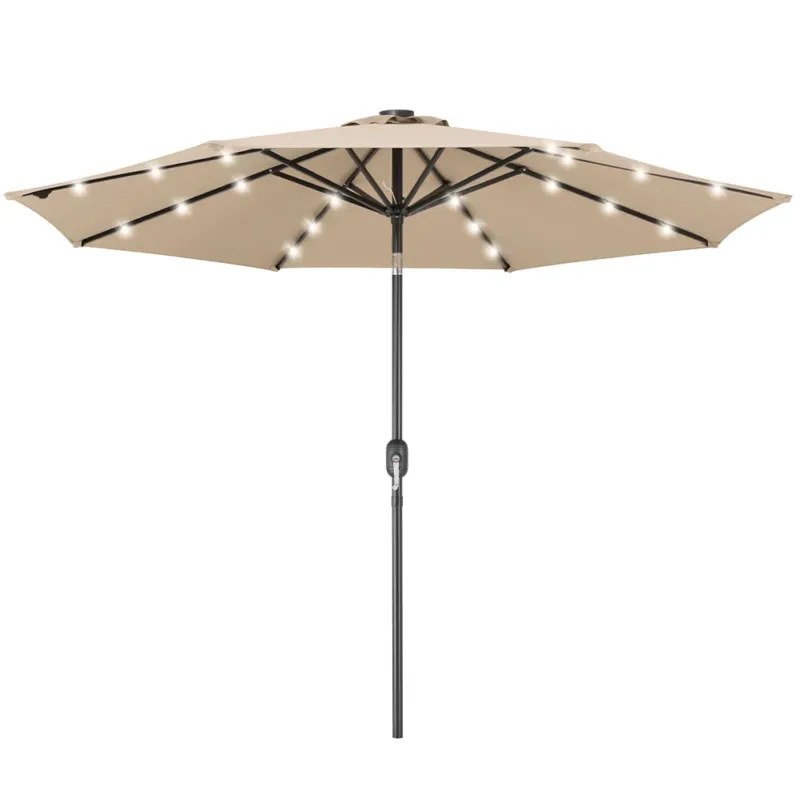Esclusivo Ombrellone da Giardino 270 cm con Luci LED Parasole Ecru Antivento Esterno 8 Ribs