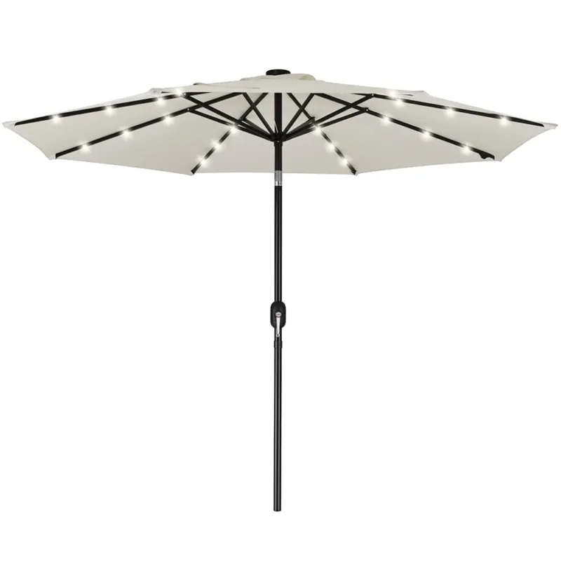 Ultimissimo Modello Ombrellone da Giardino 270 cm Luci LED Parasole Beige Antivento Esterno 8 Ribs