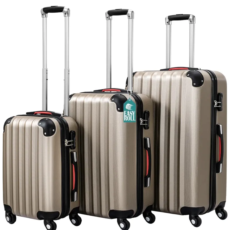 Solo Oggi Set 3 Valigie Rigide Ruote Easy Roll Trolley Bagaglio Viaggio Champagne M L XL