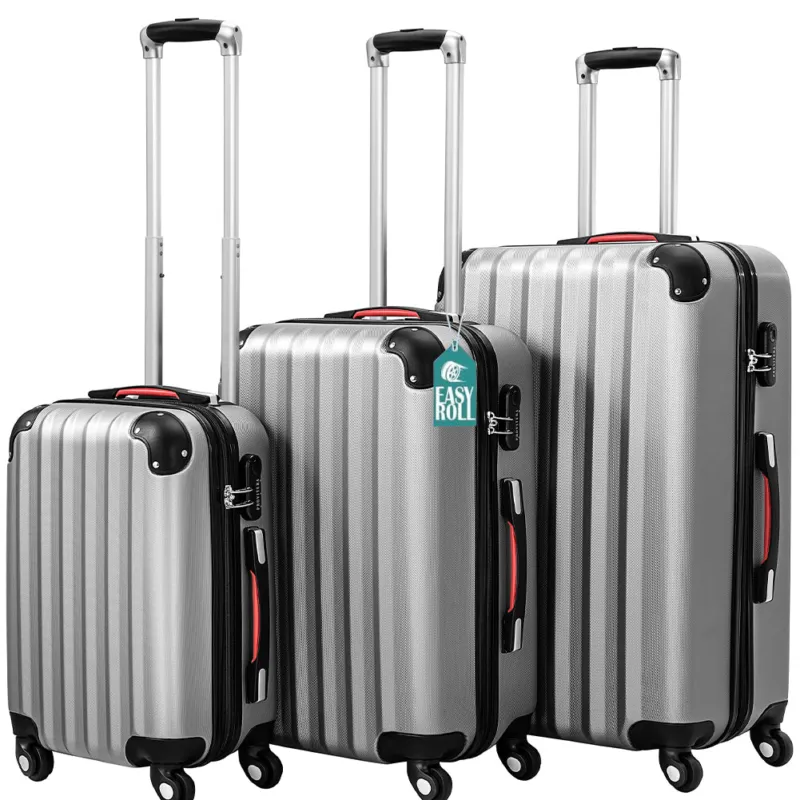 Compra Adesso Set 3 Valigie Rigide Ruote Easy Roll Trolley Bagaglio da Viaggio Argento M L XL
