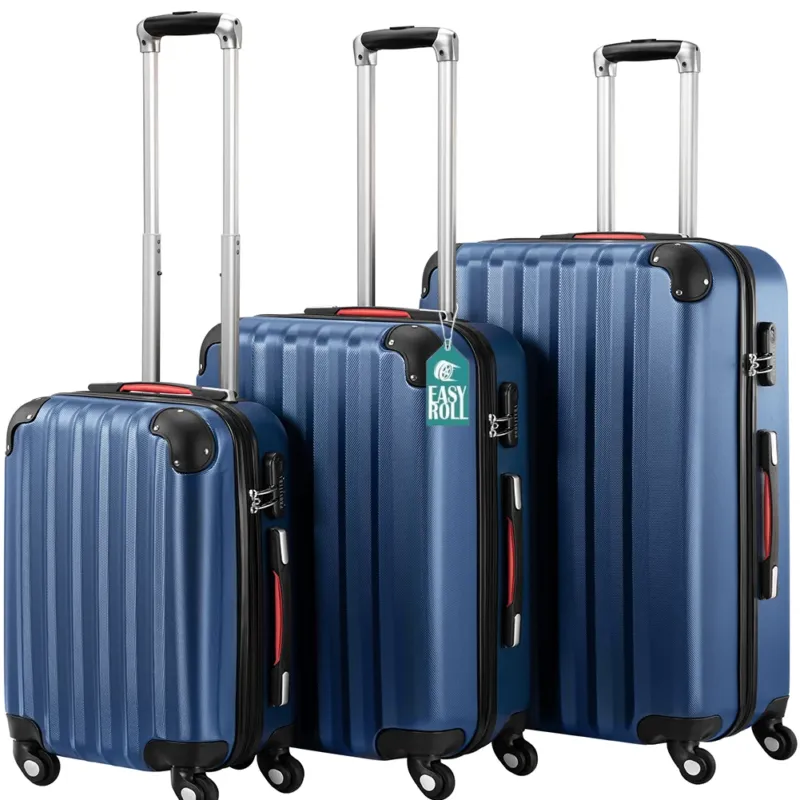 Set 3 Valigie Rigide Ruote Easy Roll Trolley Bagaglio da Viaggio Blu Navy M L XL Sconto