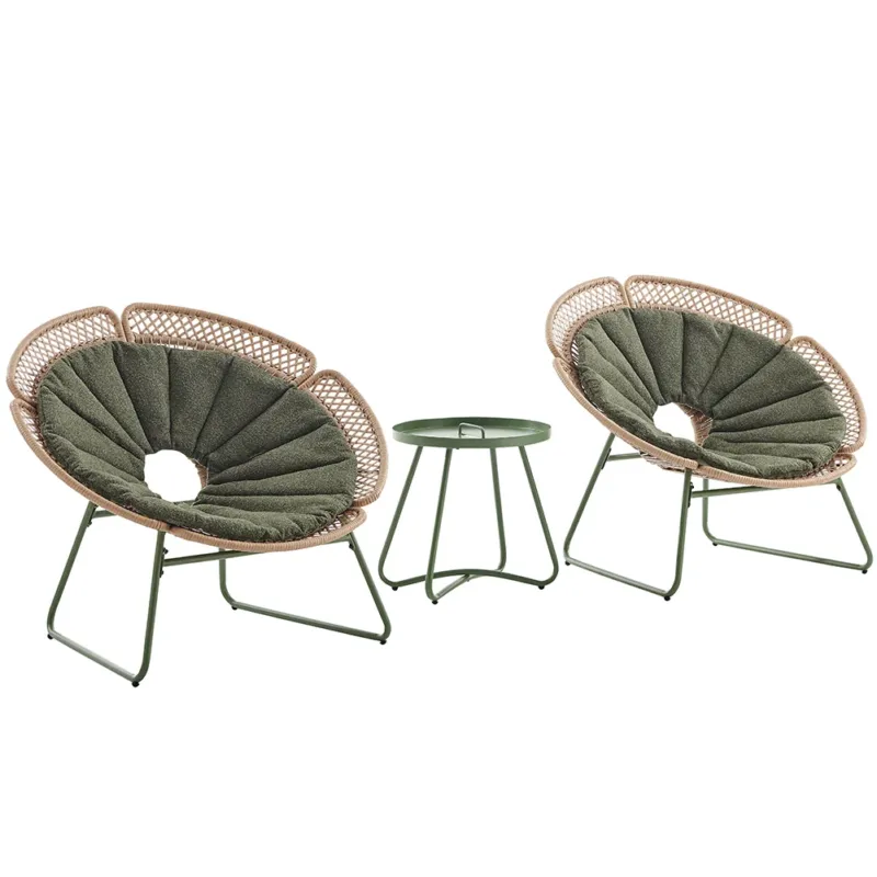 Spedito Oggi Set 3 Pezzi Arredo da Giardino in Polyrattan Tavolo e Sedie a Uovo da Esterno