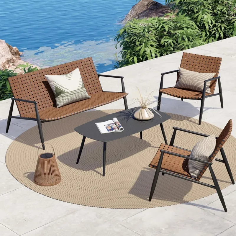 Salotto da Giardino 4 Posti con 2 Sedie e Divanetto Seduta Intrecciata + Tavolo Sconto