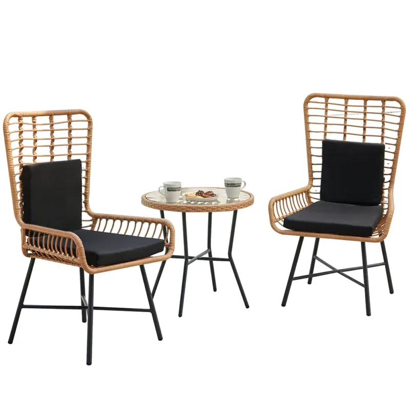 Set Tavolo e 2 Sedie da Giardino in Polyrattan Design Intrecciato da Esterno Miglior Prezzo