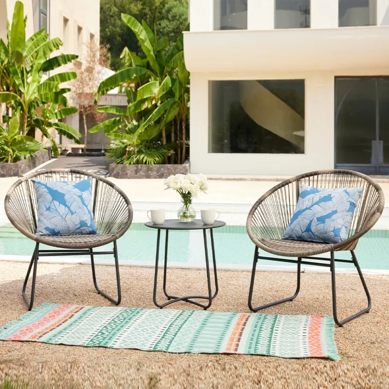 Set Tavolo e 2 Sedie da Giardino in Polyrattan Design Uovo da Esterno Patio Bar Prezzo Scontato