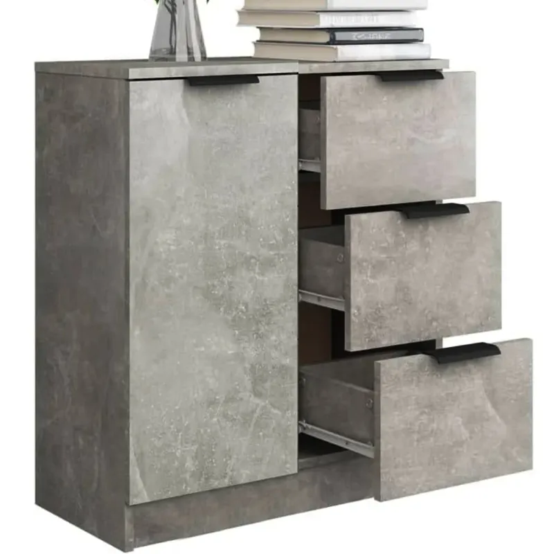 Credenza in Legno Cemento Cassettiera Consolle 1 Anta e 3 Cassetti Salvaspazio Quantità Limitata