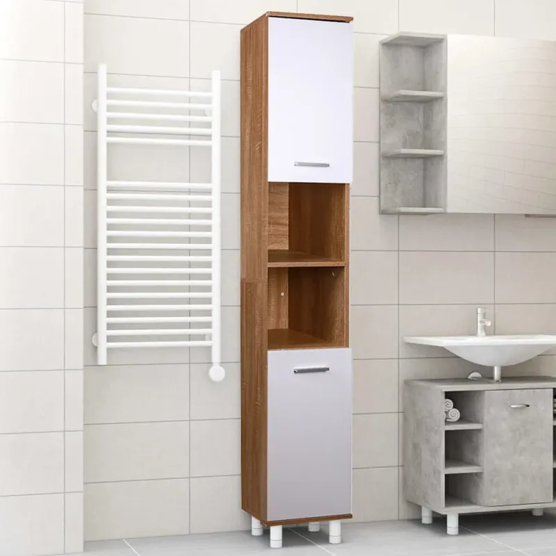 Mobile a Colonna Bianco + Quercia Armadietto Salvaspazio Stretto Bagno Soggiorno Soddisfatti O Rimborsati