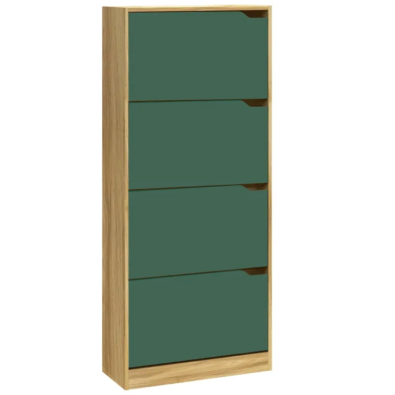 Scarpiera 4 Ante Ripiani Doppia Profondità Portascarpe Quercia e Verde 63x24x150 Soddisfatti O Rimborsati