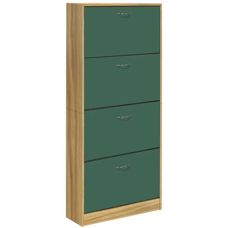 Scarpiera 4 Ante Ripiani Doppia Profondità con Maniglia Quercia+Verde 63x24x150 Economico