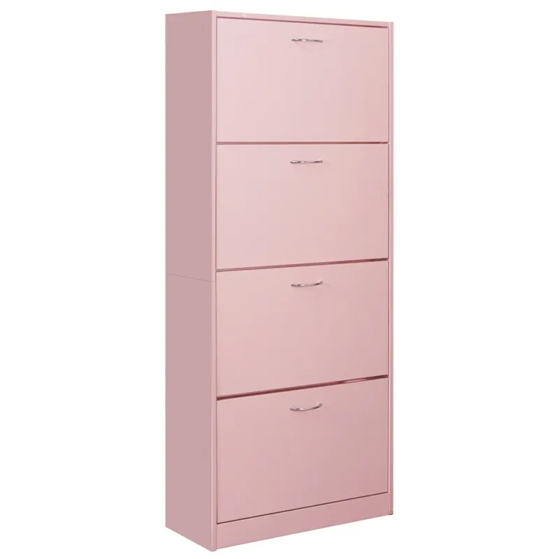 Scarpiera 4 Ante Ripiani Doppia Profondità con Maniglia Colore Rosa 63x24x150cm Offerta Speciale