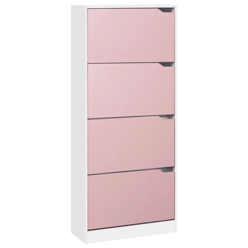 Scarpiera 4 Ante Ripiani Doppia Profondità Porta Scarpe Rosa e Bianco 63x24x150cm Offerta