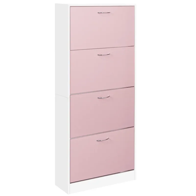 Ultimissimo Modello Scarpiera 4 Ante Ripiani Doppia Profondità con Maniglia Rosa e Bianco 63x24x150cm