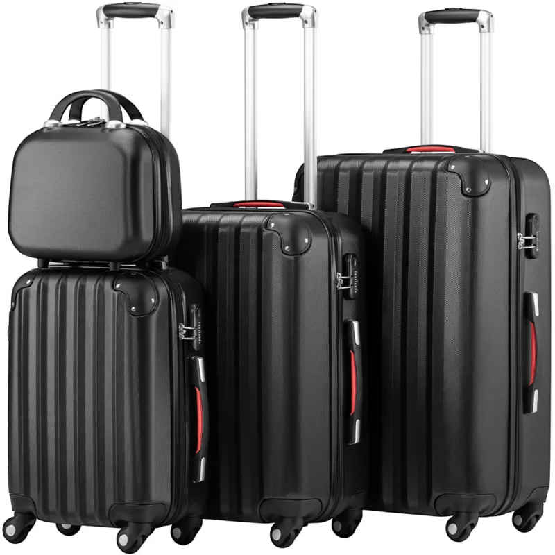 Must-Have Set 3+1 Valigie Rigide Easy Roll Trolley Bagaglio e Beauty Case da Viaggio Nero
