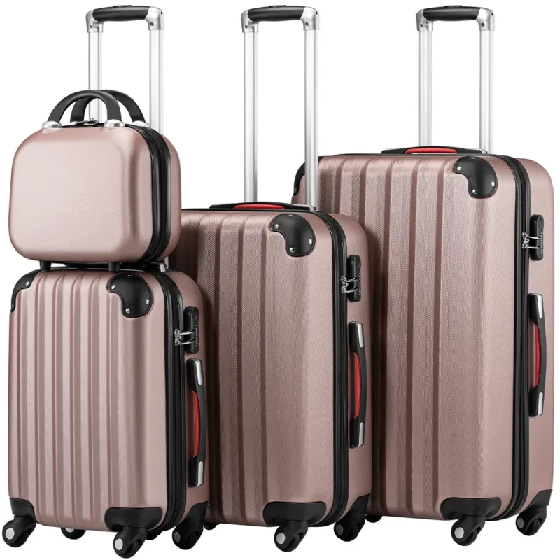 Offerta Del Giorno Set 3+1 Valigie Rigide Easy Roll Trolley Bagaglio e Beauty Case da Viaggio Rosa