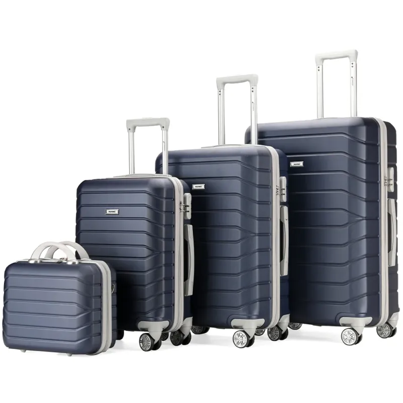 Set 4 Valigie Rigide Blu Trolley Bagaglio con Beauty Case da Viaggio Easy Roll Offerta Del Giorno