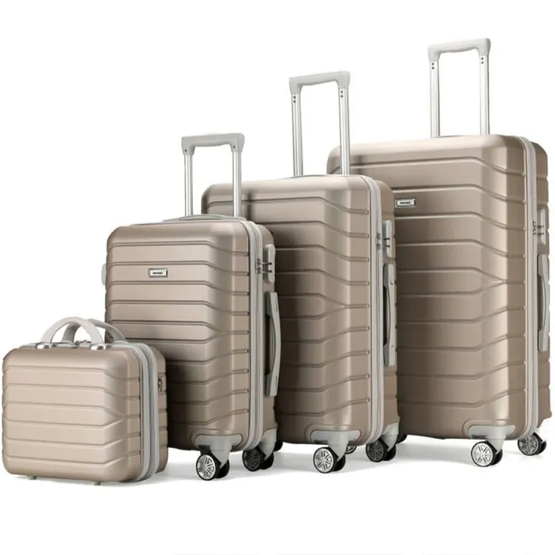 Set 4 Valigie Rigide Champagne Trolley Bagaglio con Beauty Case Viaggio EasyRoll Occasione Imperdibile