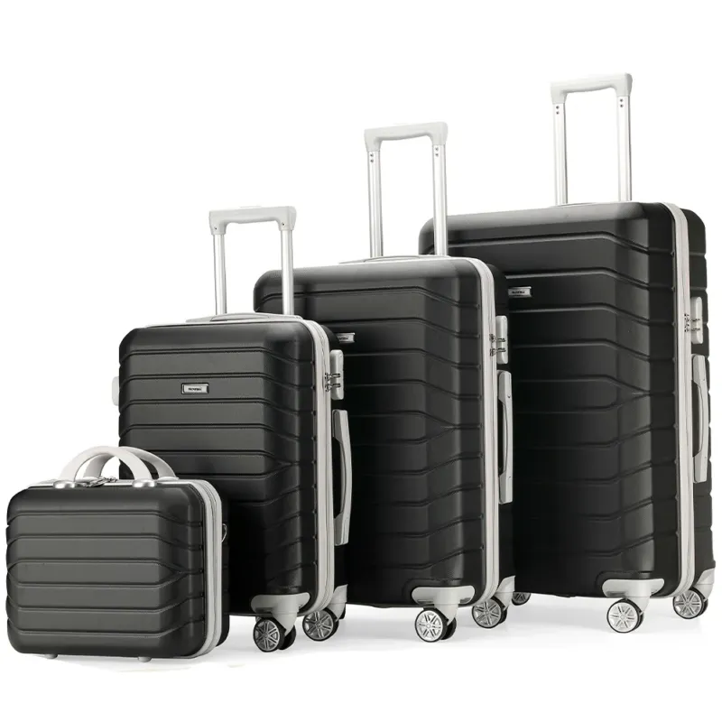 Set 4 Valigie Rigide Nero Trolley Bagaglio con Beauty Case da Viaggio Easy Roll Offerta Del Giorno