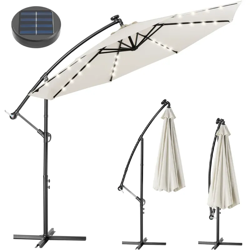 Compra Adesso Ombrellone Giardino 3mt con Luce LED Solare Palo Decentrato con Carrucola Beige
