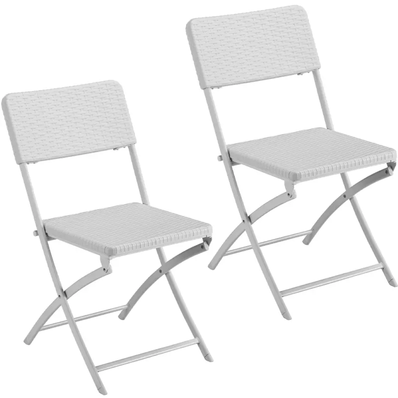 Popolare Set 2 Sedie Pieghevoli in Polyrattan Bianco da Esterno Salvaspazio da Giardino