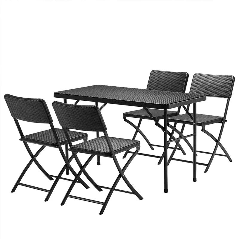 Non Perdere Set Tavolo + 4 Sedie Pieghevole Arredo Esterno Giardino in Polyrattan Nero