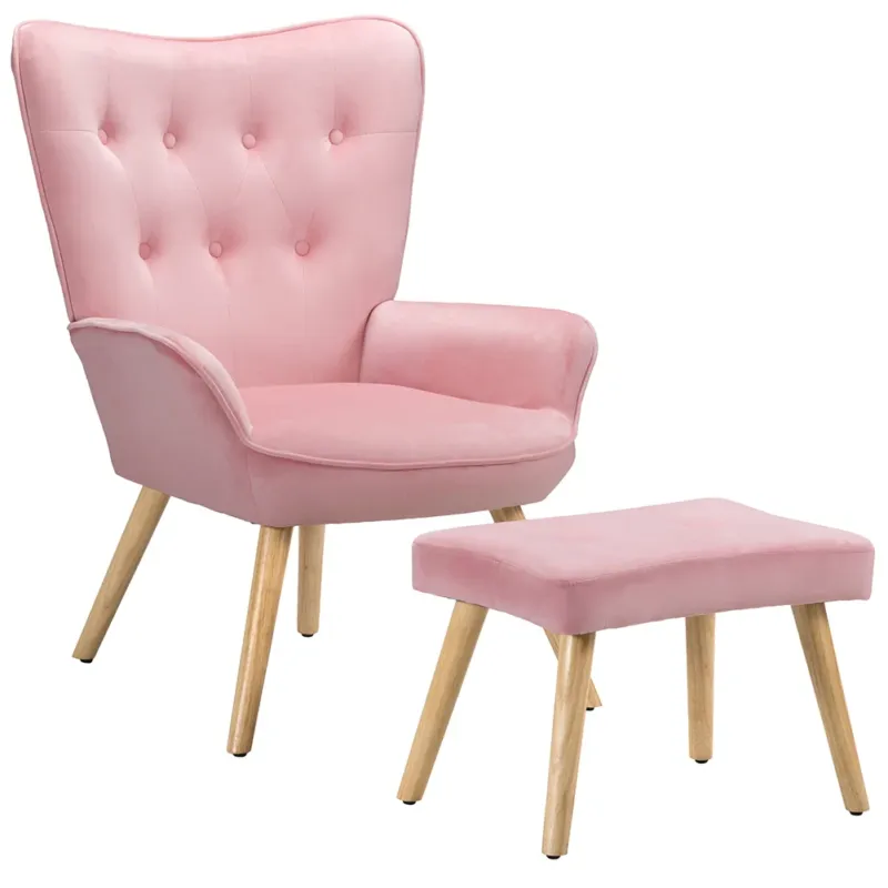Poltrona con Sgabello da Salotto in Velluto Rosa Sedia con Poggiapiedi Moderno Più Venduto