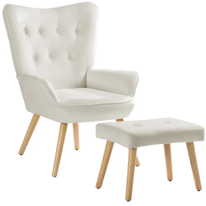 Offerta Limitata Poltrona con Sgabello da Salotto in Velluto Beige Sedia con Poggiapiedi Moderno