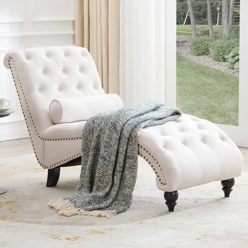 Spedizione Espresso Poltrona Chaise Lounge in Tessuto Beige Ergonomica Sdraio Relax Soggiorno Casa