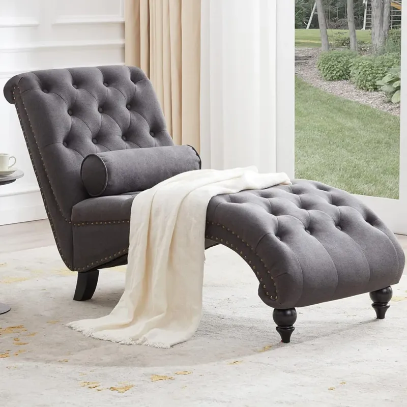 Poltrona Chaise Lounge in Tessuto Grigio Ergonomica Sdraio Relax Soggiorno Casa Offerta Limitata
