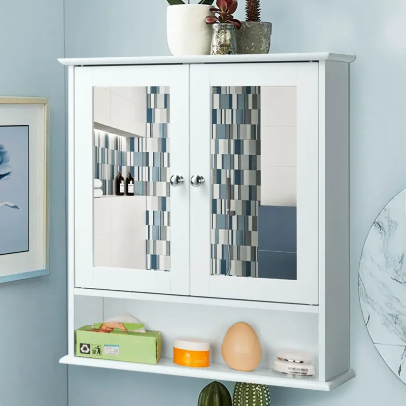 Miglior Prezzo Mobiletto Specchiera Pensile Parete Bagno Armadietto con Specchio Legno 2 Ante