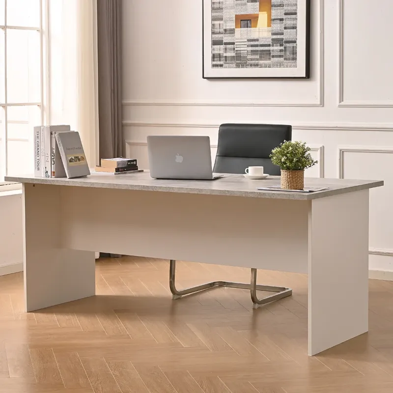 Scrivania per Computer da Ufficio Cemento e Bianco Lavoro Studio PC 160x80x74cm Economico